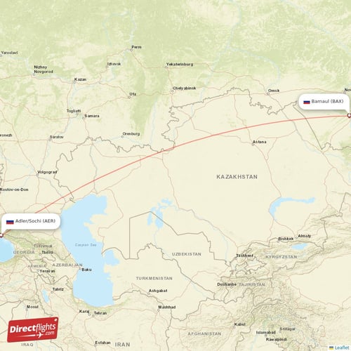 Adler/Sochi - Barnaul direct flight map