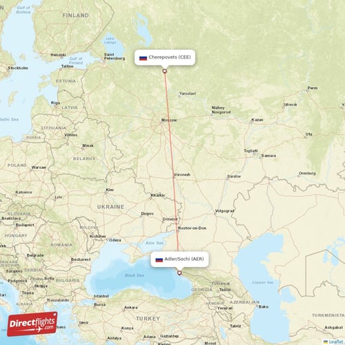Adler/Sochi - Cherepovets direct flight map