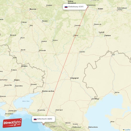 Adler/Sochi - Cheboksary direct flight map