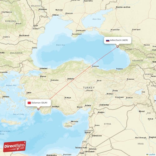 Adler/Sochi - Dalaman direct flight map