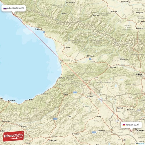 Adler/Sochi - Yerevan direct flight map