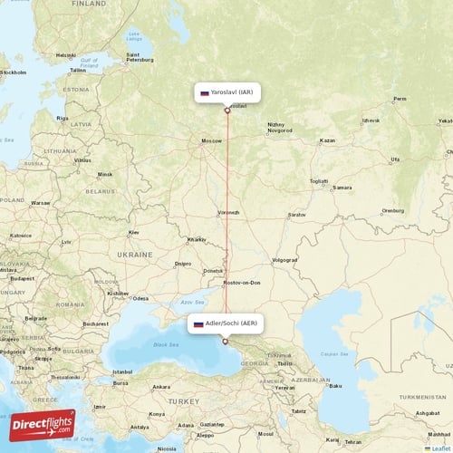 Adler/Sochi - Yaroslavl direct flight map