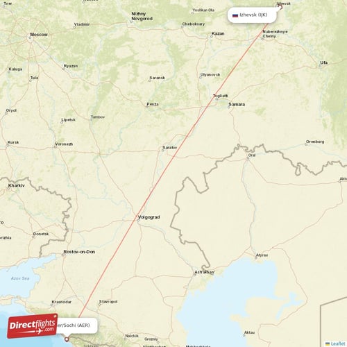 Adler/Sochi - Izhevsk direct flight map