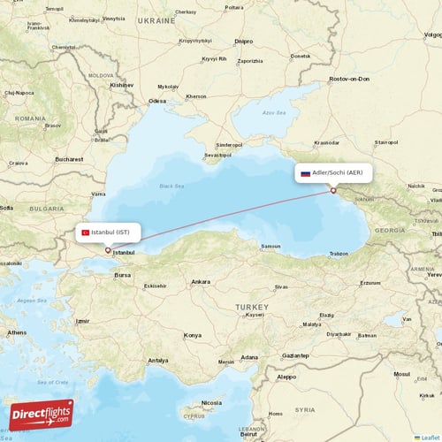 Adler/Sochi - Istanbul direct flight map