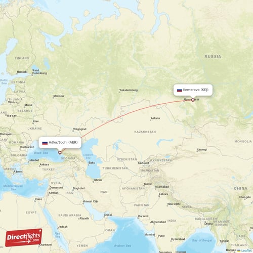 Adler/Sochi - Kemerovo direct flight map