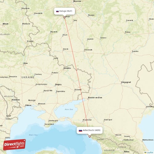 Adler/Sochi - Kaluga direct flight map