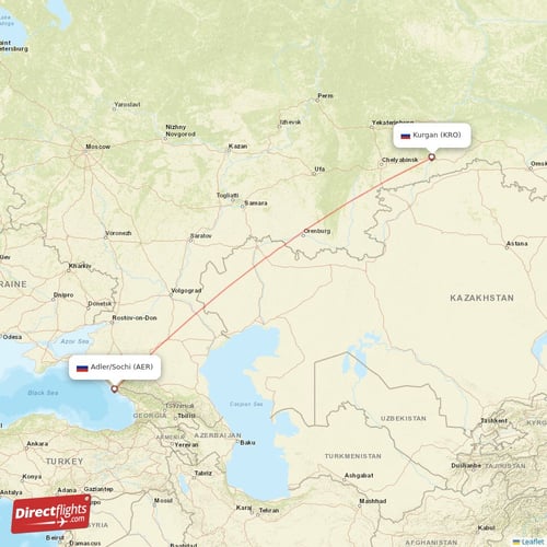 Adler/Sochi - Kurgan direct flight map