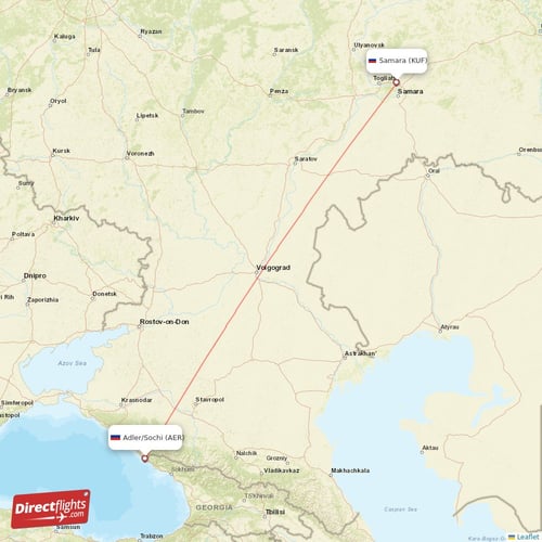 Adler/Sochi - Samara direct flight map