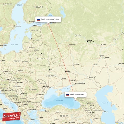 Adler/Sochi - Saint Petersburg direct flight map