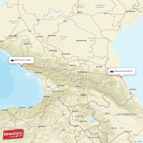 Adler/Sochi - Makhachkala direct flight map