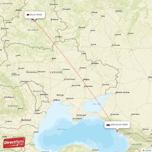 Adler/Sochi - Minsk direct flight map