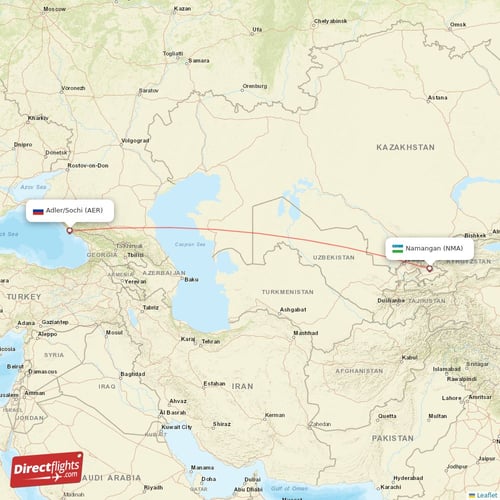 Adler/Sochi - Namangan direct flight map