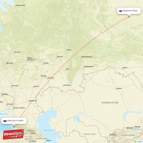 Adler/Sochi - Nojabrxsk direct flight map