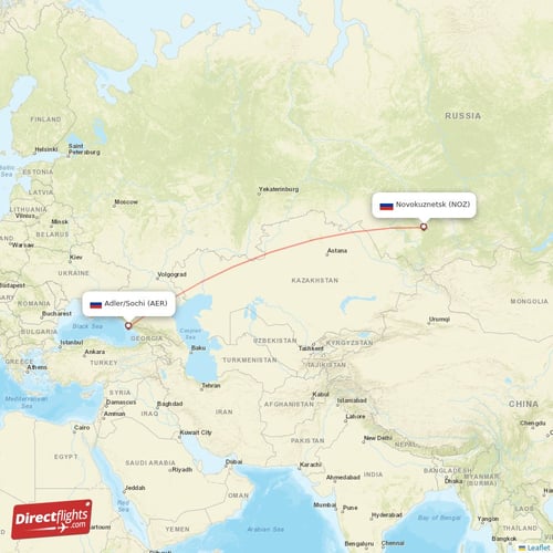 Adler/Sochi - Novokuznetsk direct flight map