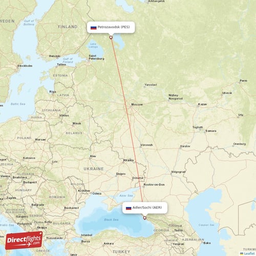 Adler/Sochi - Petrozavodsk direct flight map
