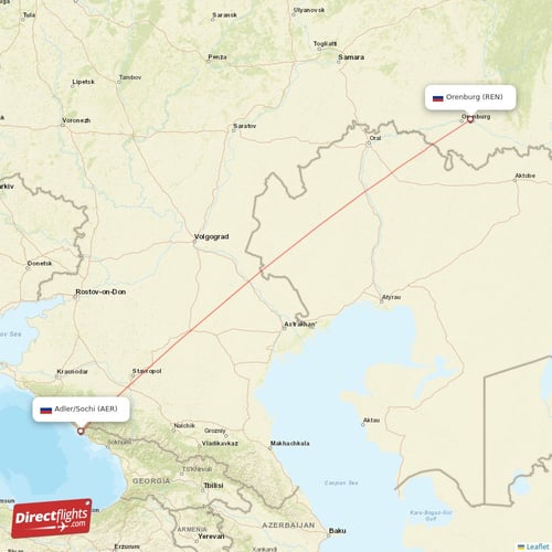 Adler/Sochi - Orenburg direct flight map
