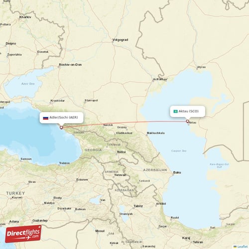 Adler/Sochi - Aktau direct flight map
