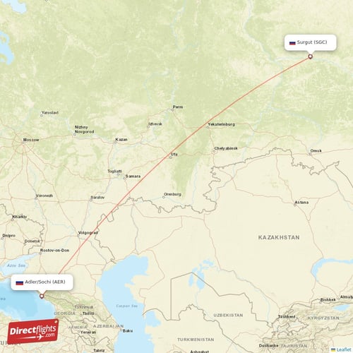 Adler/Sochi - Surgut direct flight map