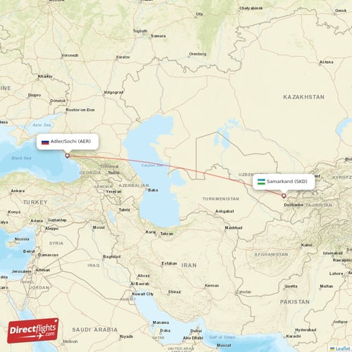 Adler/Sochi - Samarkand direct flight map