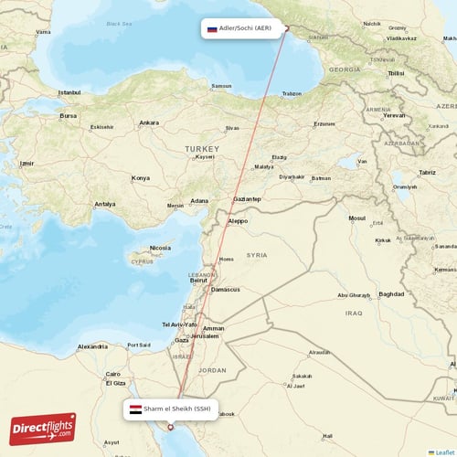 Adler/Sochi - Sharm el Sheikh direct flight map