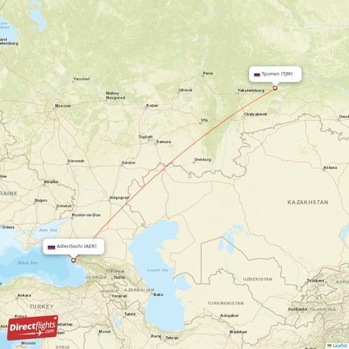 Adler/Sochi - Tyumen direct flight map