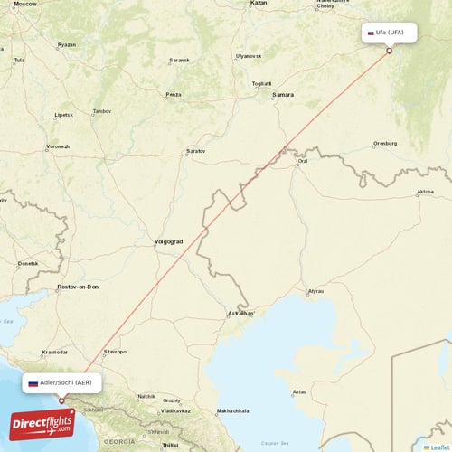 Adler/Sochi - Ufa direct flight map