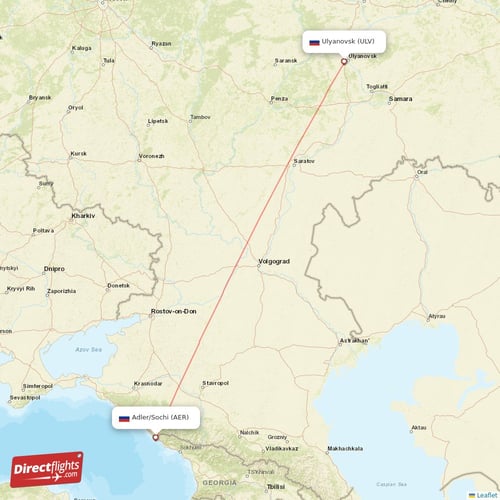 Adler/Sochi - Ulyanovsk direct flight map