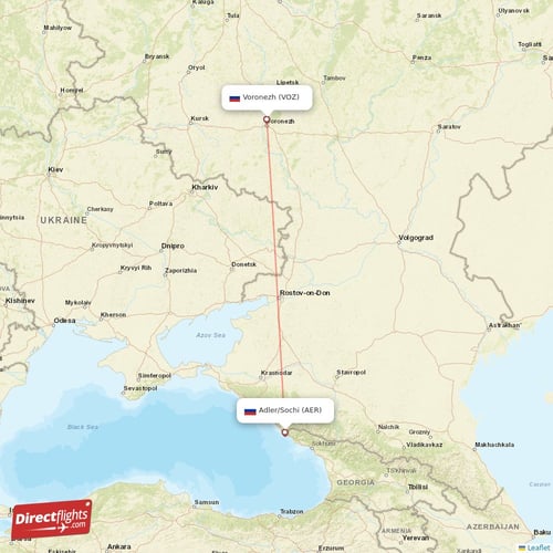 Adler/Sochi - Voronezh direct flight map