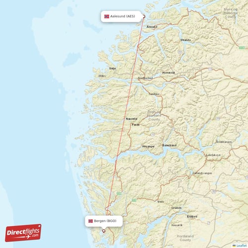 Aalesund - Bergen direct flight map