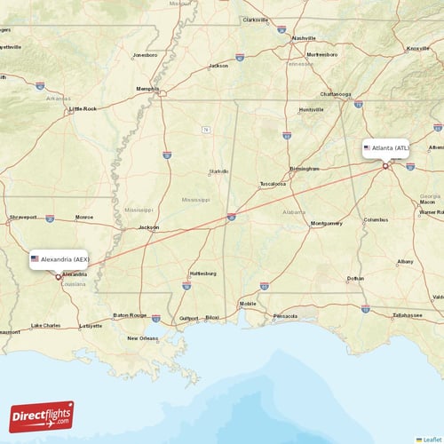 Alexandria - Atlanta direct flight map