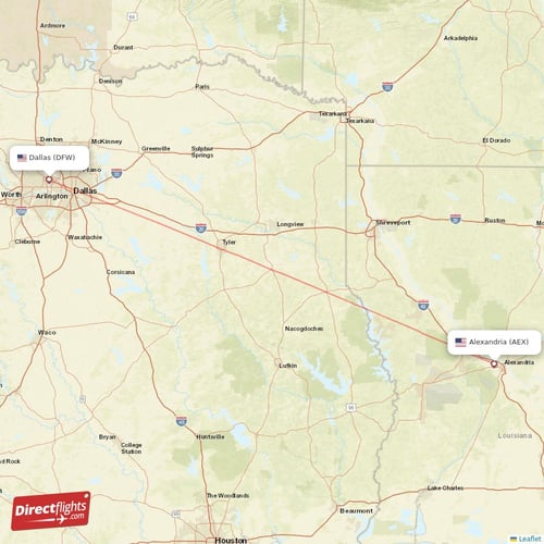 Alexandria - Dallas direct flight map