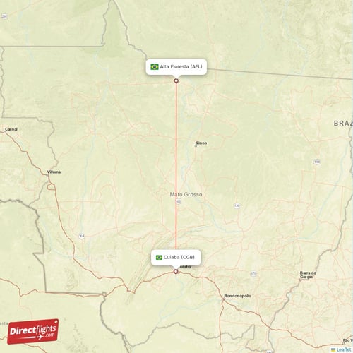 Alta Floresta - Cuiaba direct flight map