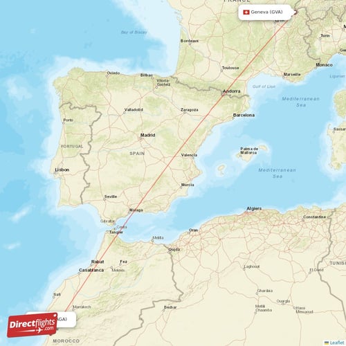 Agadir - Geneva direct flight map