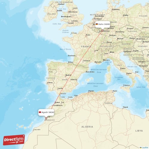 Agadir - Hahn direct flight map