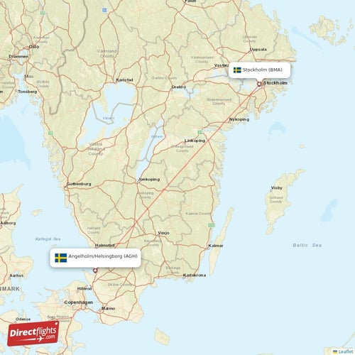 Angelholm/Helsingborg - Stockholm direct flight map