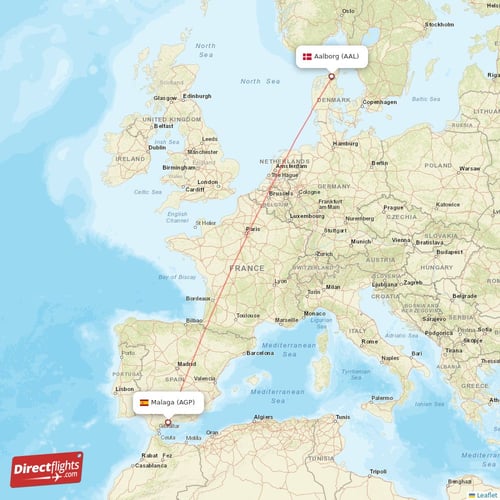 Malaga - Aalborg direct flight map