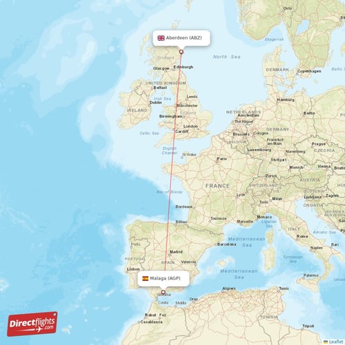 Malaga - Aberdeen direct flight map