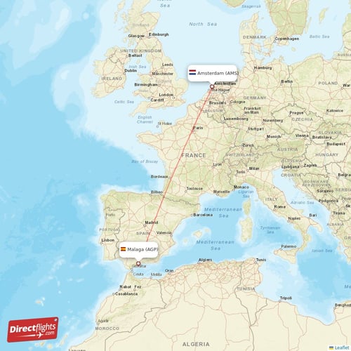 Malaga - Amsterdam direct flight map