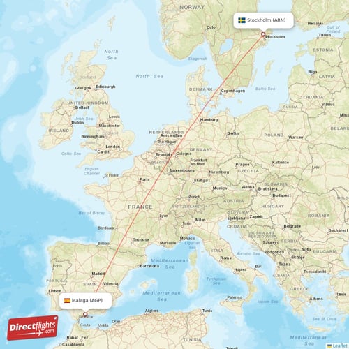 Malaga - Stockholm direct flight map
