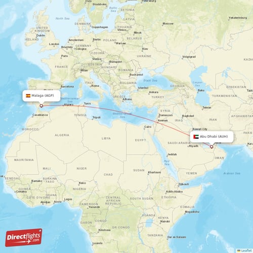 Malaga - Abu Dhabi direct flight map