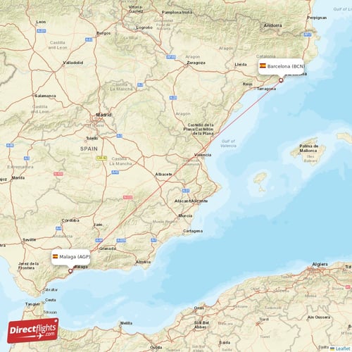 Malaga - Barcelona direct flight map
