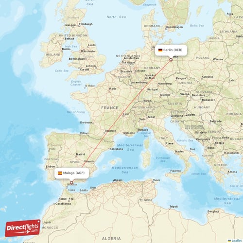 Malaga - Berlin direct flight map