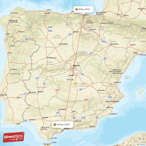 Malaga - Bilbao direct flight map