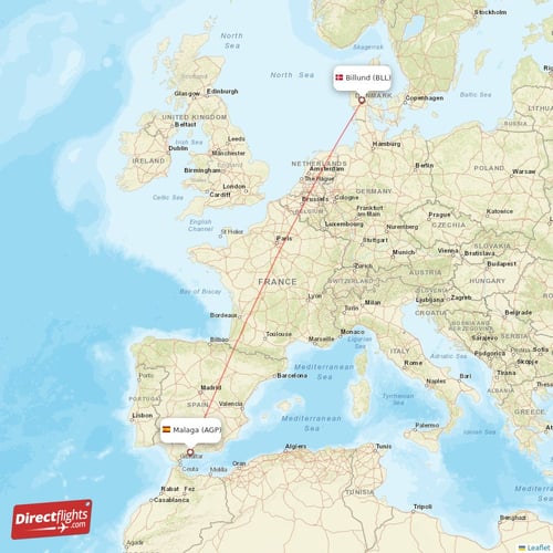 Malaga - Billund direct flight map