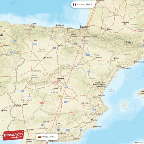 Malaga - Bordeaux direct flight map