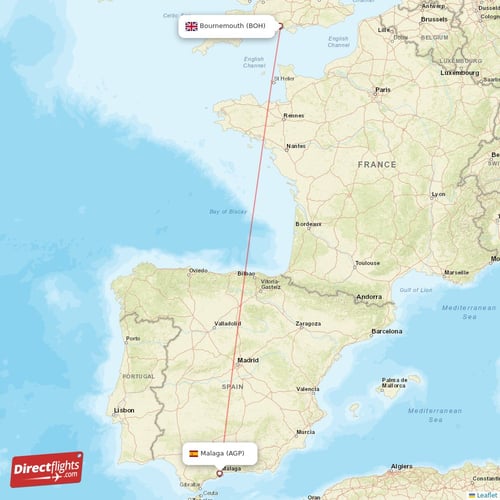 Malaga - Bournemouth direct flight map
