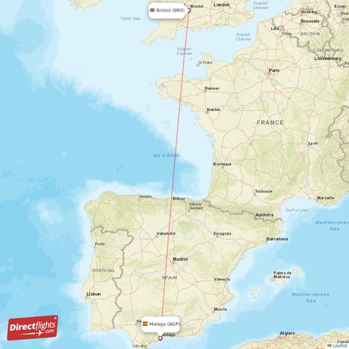 Malaga - Bristol direct flight map