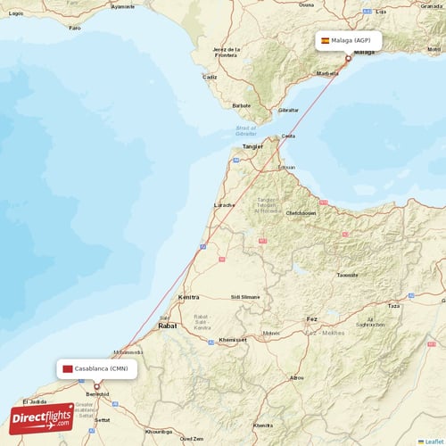 Malaga - Casablanca direct flight map