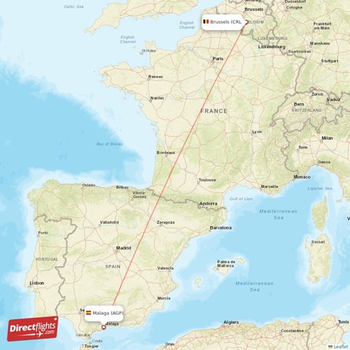 Malaga - Brussels direct flight map