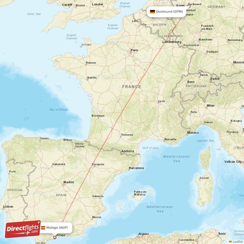 Malaga - Dortmund direct flight map